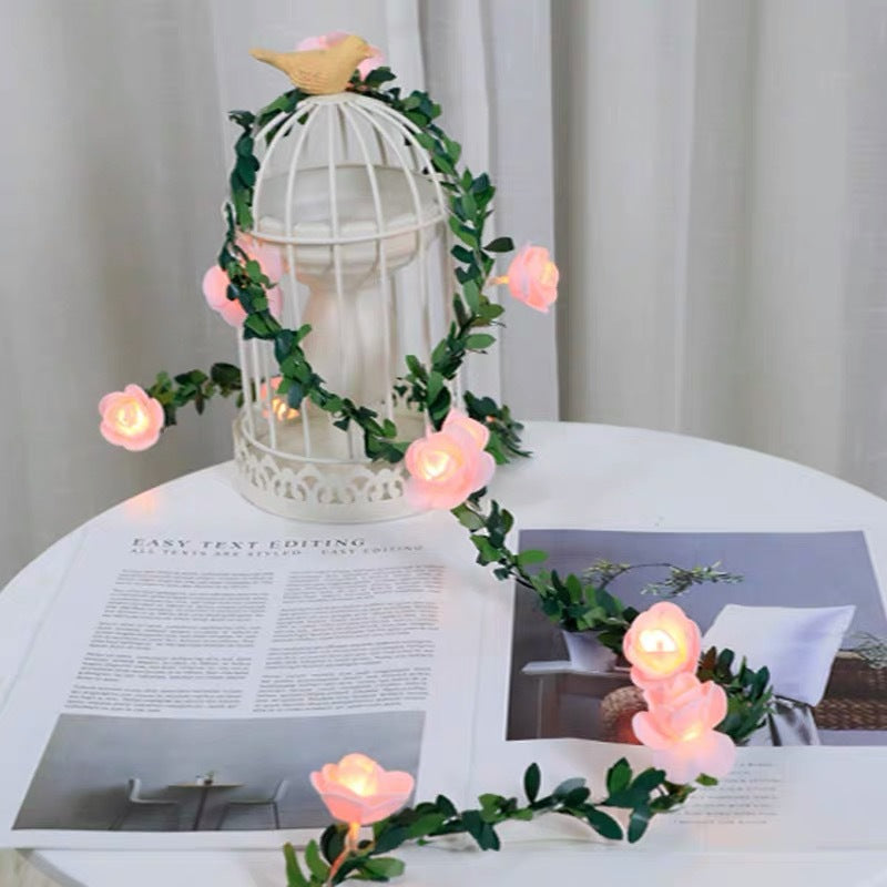 Led Rattan Lighting Chain Rose Leaf Copper Wire Diy Garland